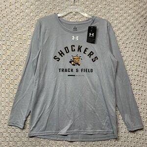 Wichita State Shockers T-Shirt Tee Women Sz L Gray Under Armour Long Sleeve NWT